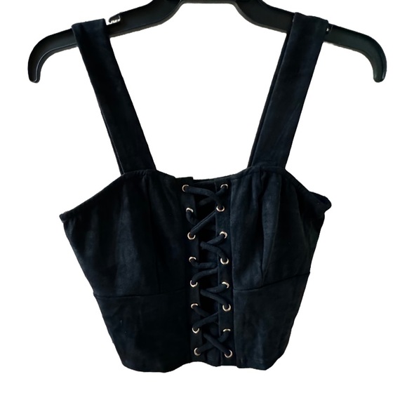 Bebe Faux Suede Lace-Up Top Jet Black XS - Picture 10 of 10